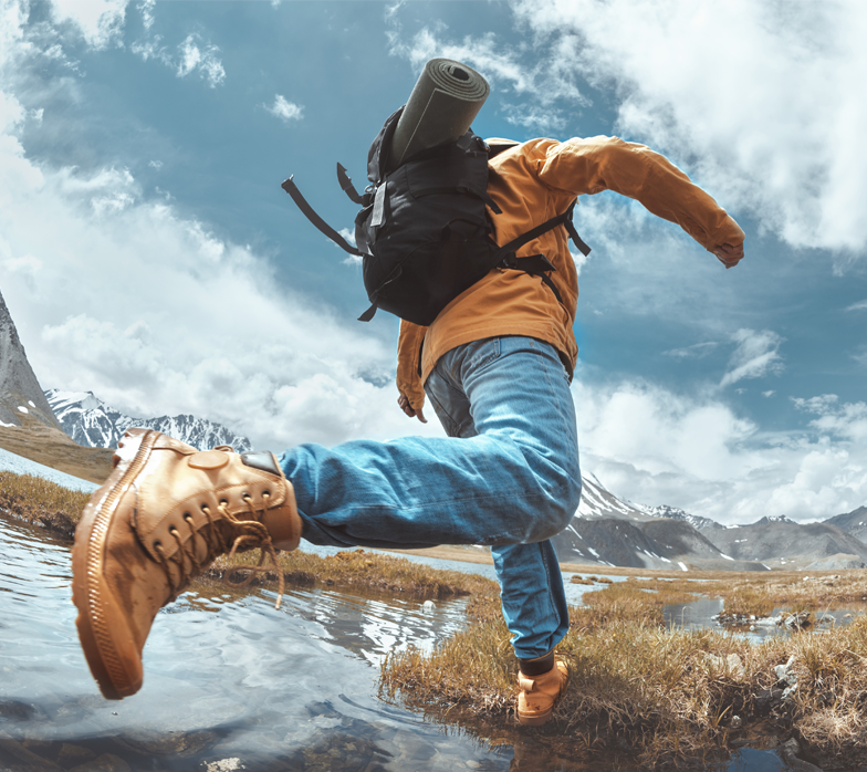 man walking in the mountains